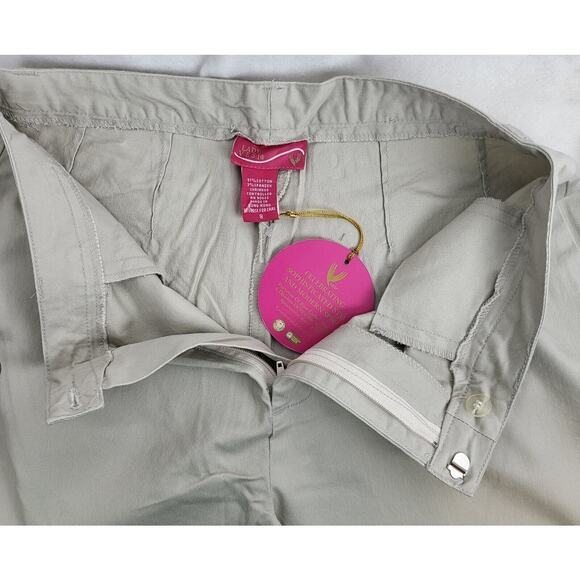 Lady Vesi Capri Pants Minimalist Women 8 High Rise Flat Front Stretch Beige - Picture 8 of 8